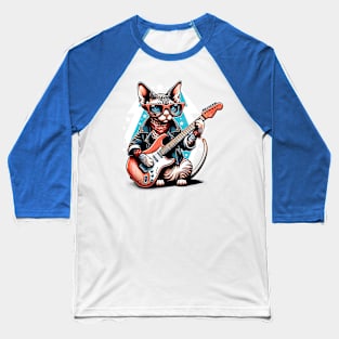 Devon Rex Cat Playing Guitar Baseball T-Shirt